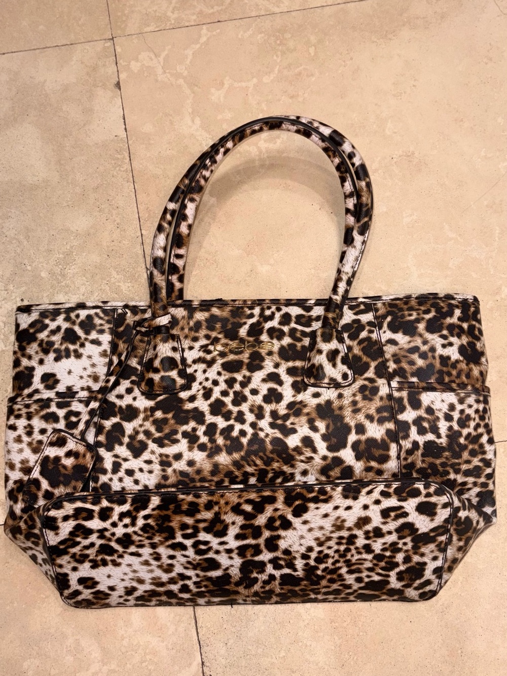 bebe Leopard Print Tote in Brown and Black y2k